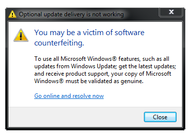 For the angelic few that didn't bootleg copies of MS Windows in yesteryear, this popup was actually useful!